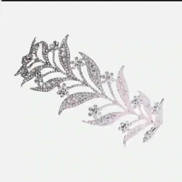 Floral Leaf Crystal Bride Wed Fairy Rhinestone Tiara - Picture 6 of 7